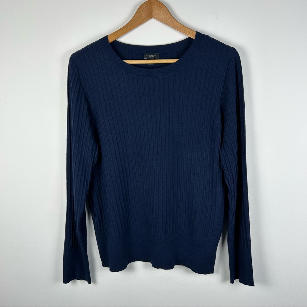 Ann Taylor Factory Rib Knit Crew Neck Sweater - Dark Blue